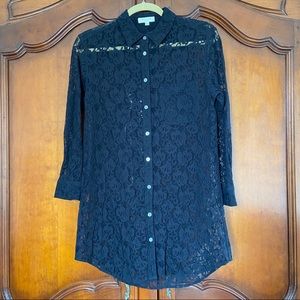 Equipment Black Lace Button Down Tunic | Size XS